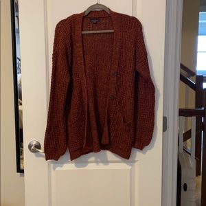 maroon cardigan